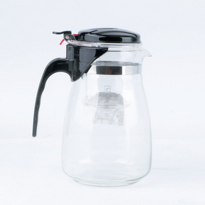 Home office PP handle glass teapot plastic lid glass tea pot with glass infuser