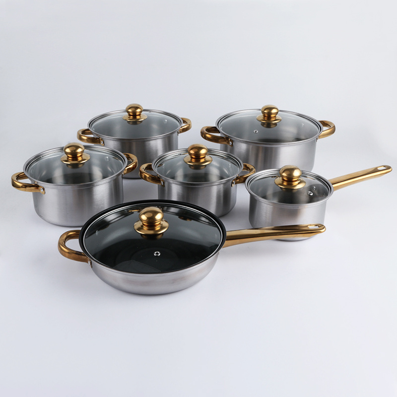 12PCS Stainless Steel Cookware Sets Cooking Pot Milk pot cookware kitchenware nonstick cookware set