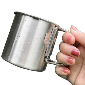 Folding Camping Stainless Steel Canteen Campfire Mug with Handle for Hiking, Hunting, Fishing and Survival Adventure