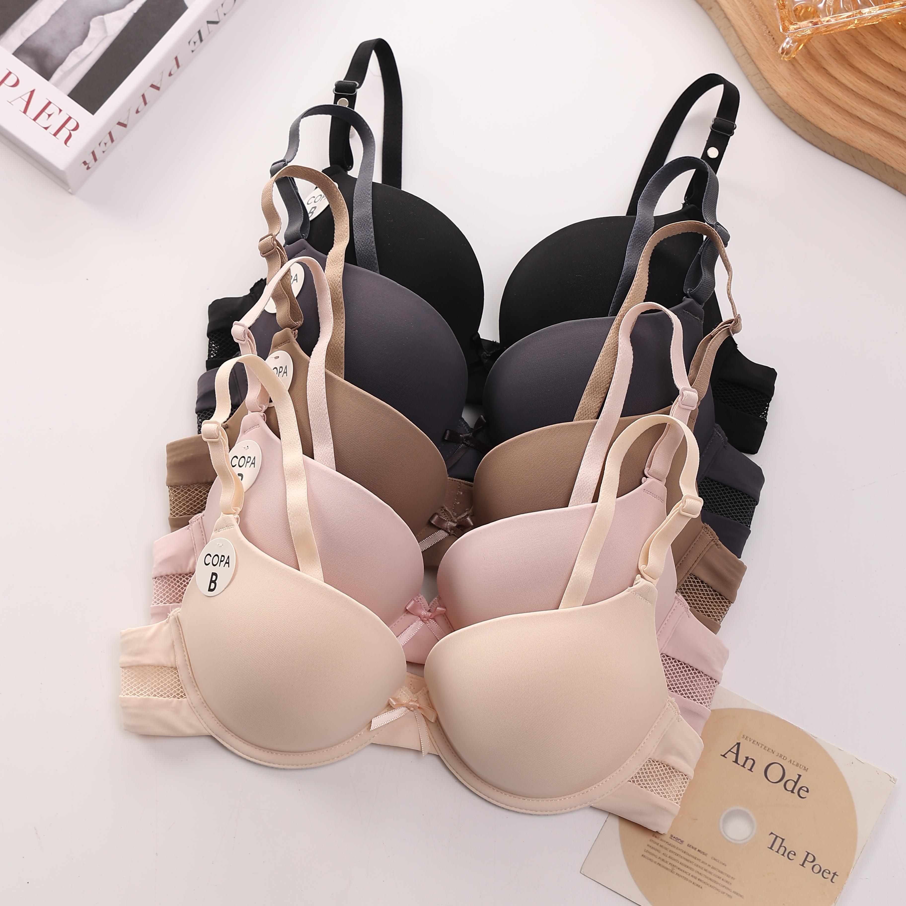 double padded push up bra for small breast glossy solid  Hollow out thin cup  plunge seamless bra  padded bras for women push-up