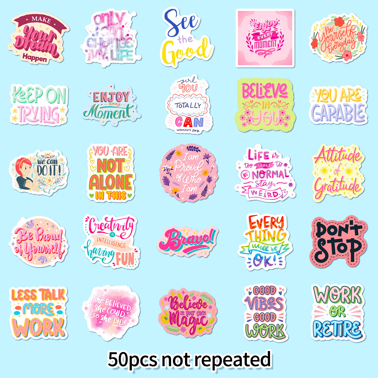 Wholesale 50 Pcs Colorful Pink Inspirational Text Graffiti Stickers Vinyl Positive Slogan Word Sticker For Girl Laptop Bottle