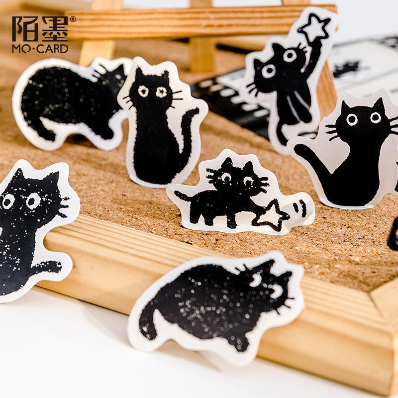 Wholesale 45 Pcs Black Cat Theme Stickers Decoration Kawaii Cute Cats Stickers Self-adhesive Scrapbooking Stickers For Planners