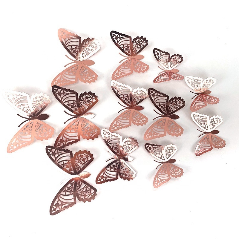 Wholesale 12 Pcs Rose Gold Butterfly Wall Decals Decorations Stickers Classroom Kids Bedroom Decor 3D stickers