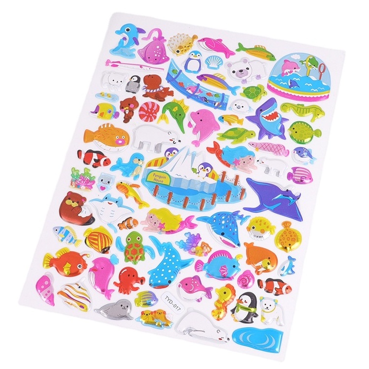 Gold Silver Foil 3D  Animal World Cartoon Blister Bubble Stickers