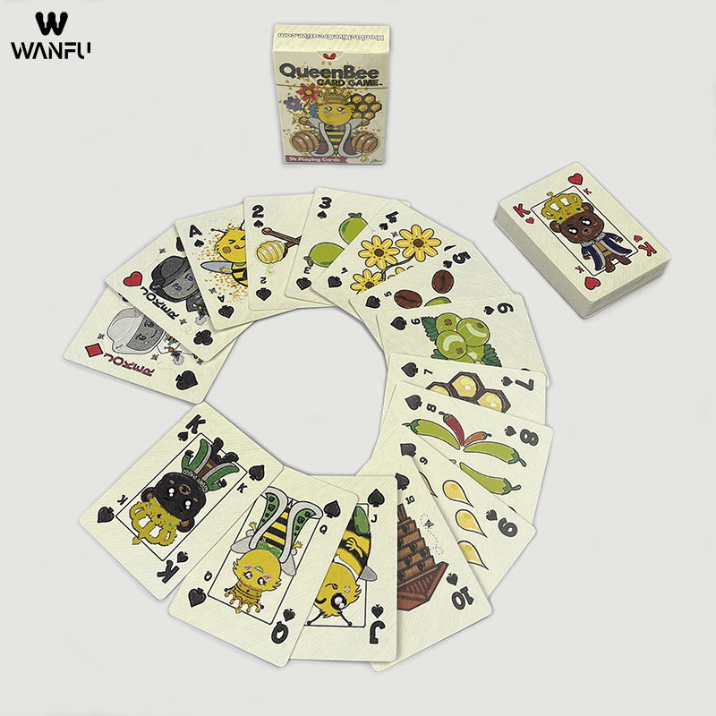 Custom Design Logo Printing Plastic Pvc Waterproof Poker Deck Blank Paper Bee Cartoon Playing Card With Box