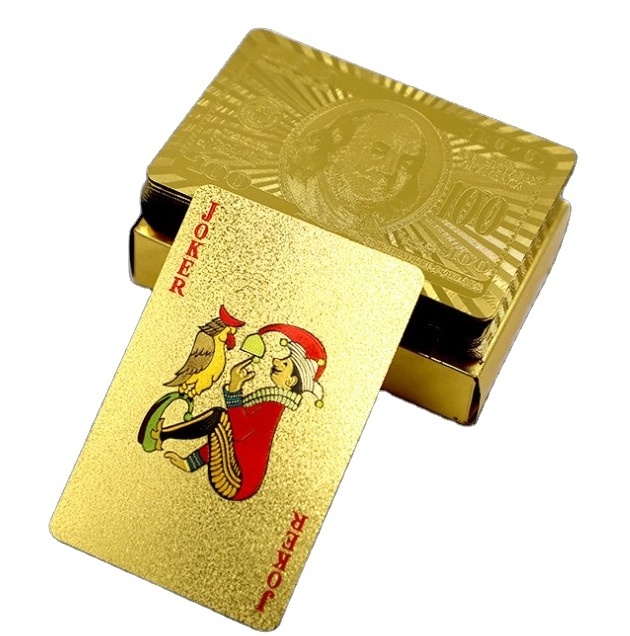 Gold Poker Washable Durable Gold and Silver Playing Cards Gold Foil Dollar Euro Checkered Poker