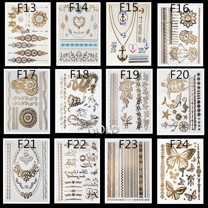 Gold Flash Metallic Flower Lace Tattoo Women Hair Body Art Painting Temporary Tattoo Sticker Decals