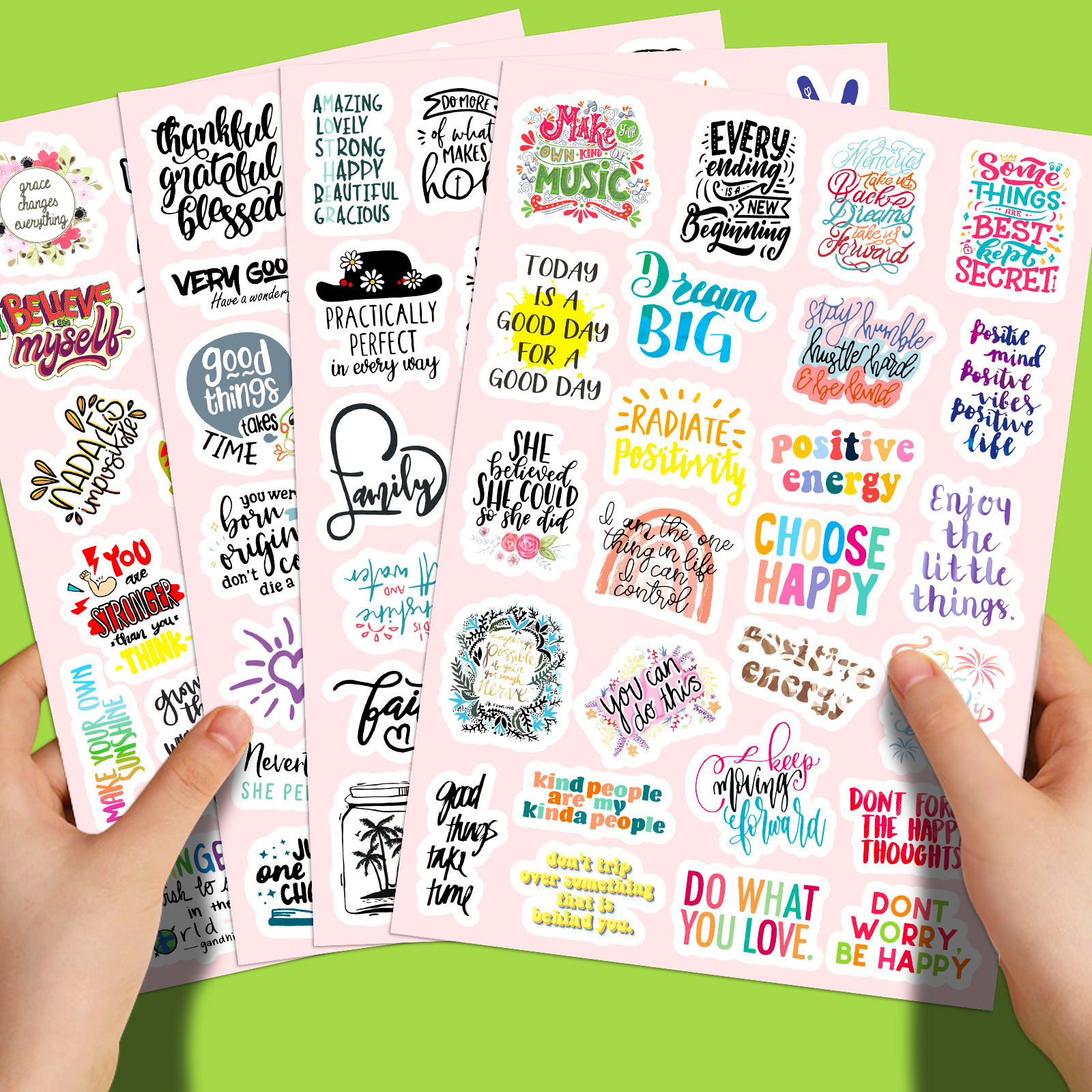 Wholesale 4 Sheet / pack Inspirational Phrase Doodle Stickers Laptop Phone Cup English Motivational Stickers