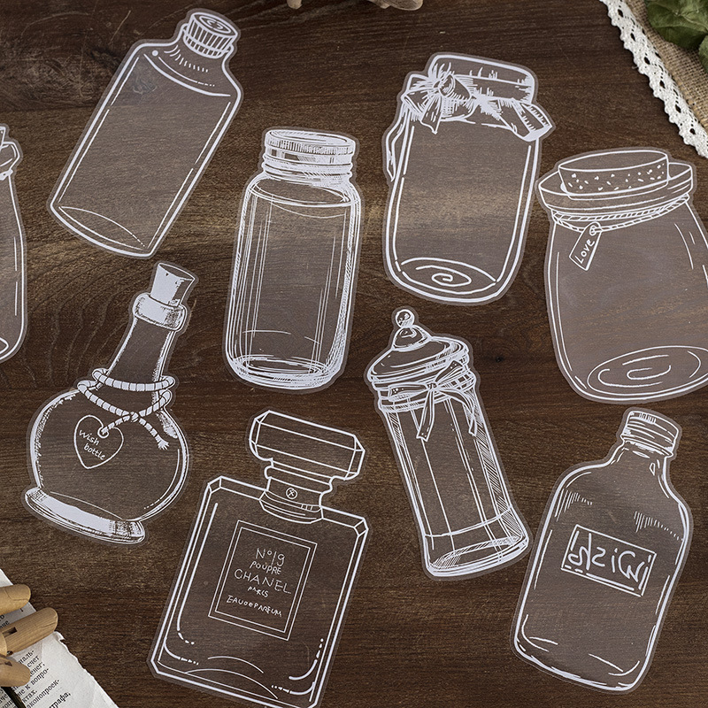 20 pcs PET Glassware Bottle Shape Stickers Bottle PET Decorative Stickers for Scrapbook DIY Frame Album Transparent Sticker