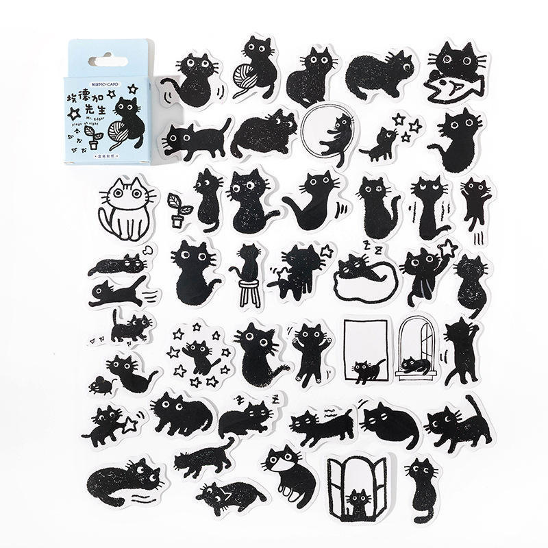 Wholesale 45 Pcs Black Cat Theme Stickers Decoration Kawaii Cute Cats Stickers Self-adhesive Scrapbooking Stickers For Planners