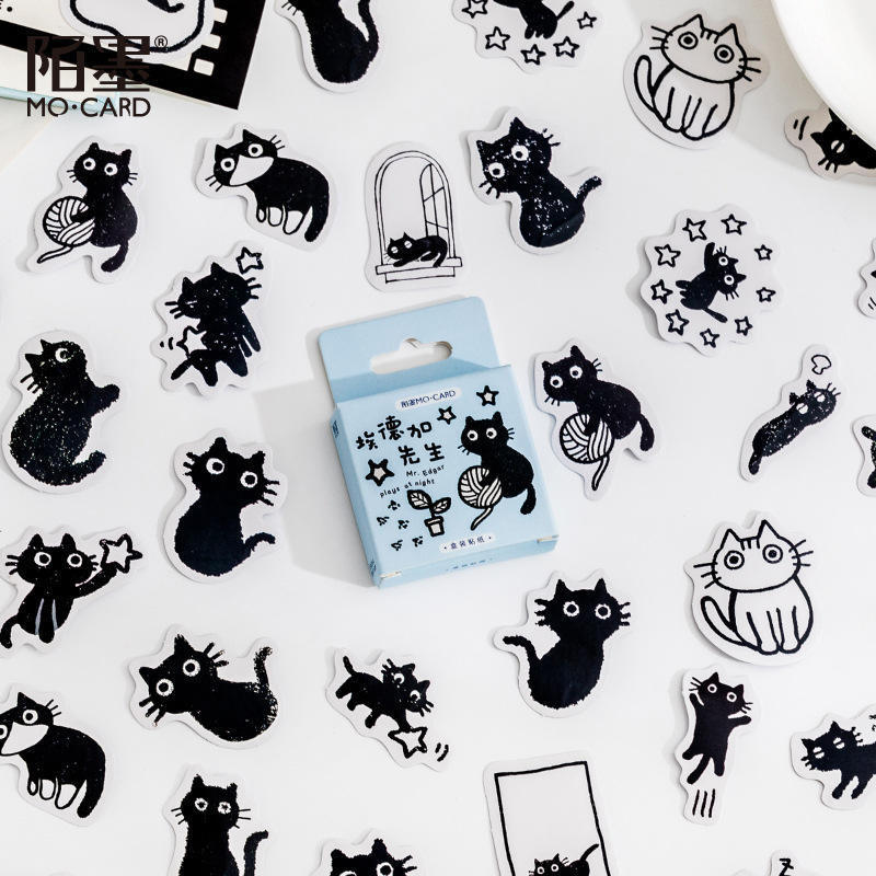 Wholesale 45 Pcs Black Cat Theme Stickers Decoration Kawaii Cute Cats Stickers Self-adhesive Scrapbooking Stickers For Planners