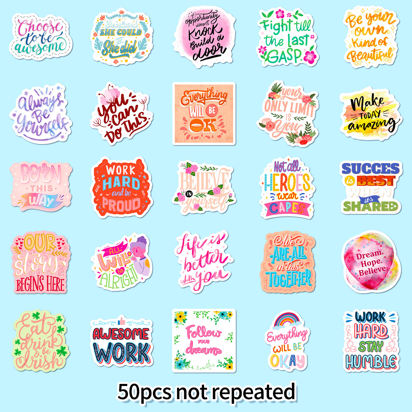 Wholesale 50 Pcs Colorful Pink Inspirational Text Graffiti Stickers Vinyl Positive Slogan Word Sticker For Girl Laptop Bottle