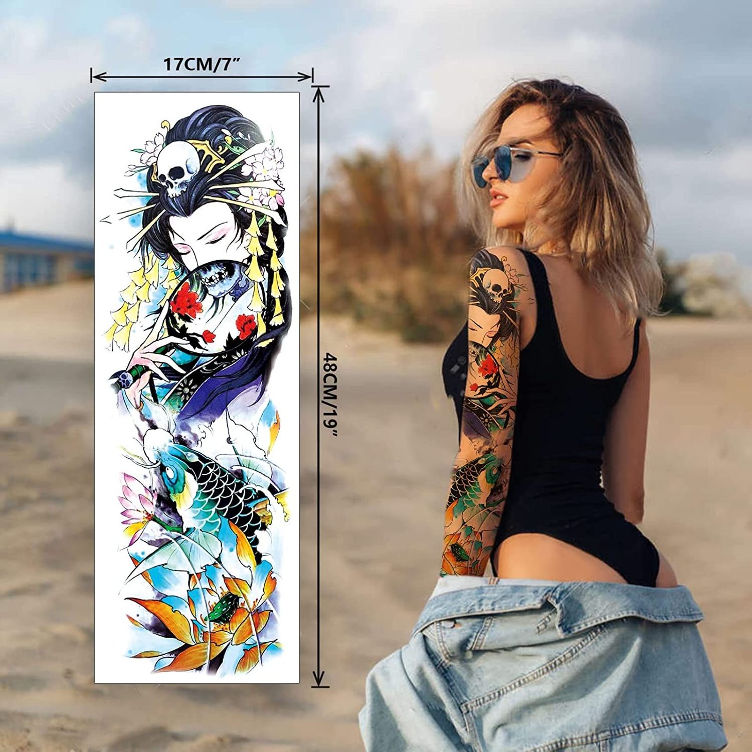 Wholesale New Arrivals Tatoo Sleeve Men Full Arm Skull Tattoo Sticker Waterproof