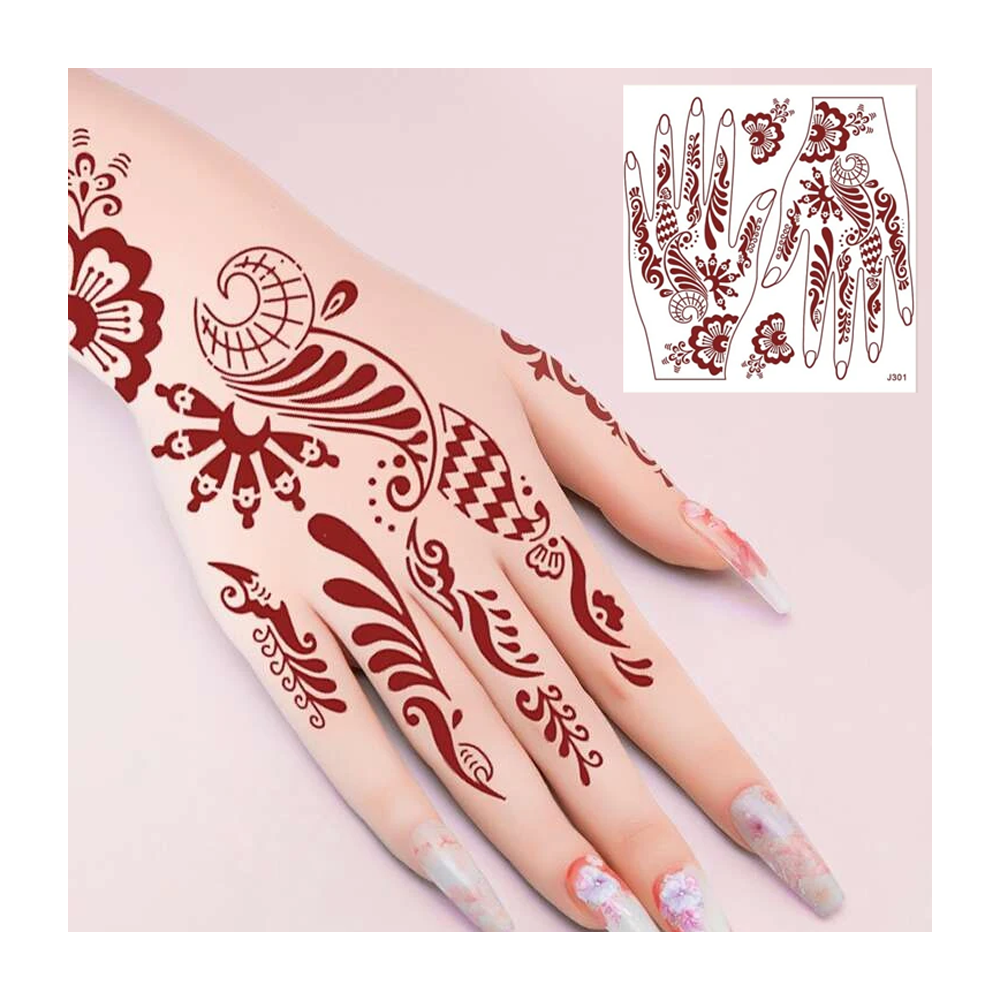 Free Sample Customized Brown White Black Waterproof Hands Nail Henna Tattoo Stickers Tattoos Sticker