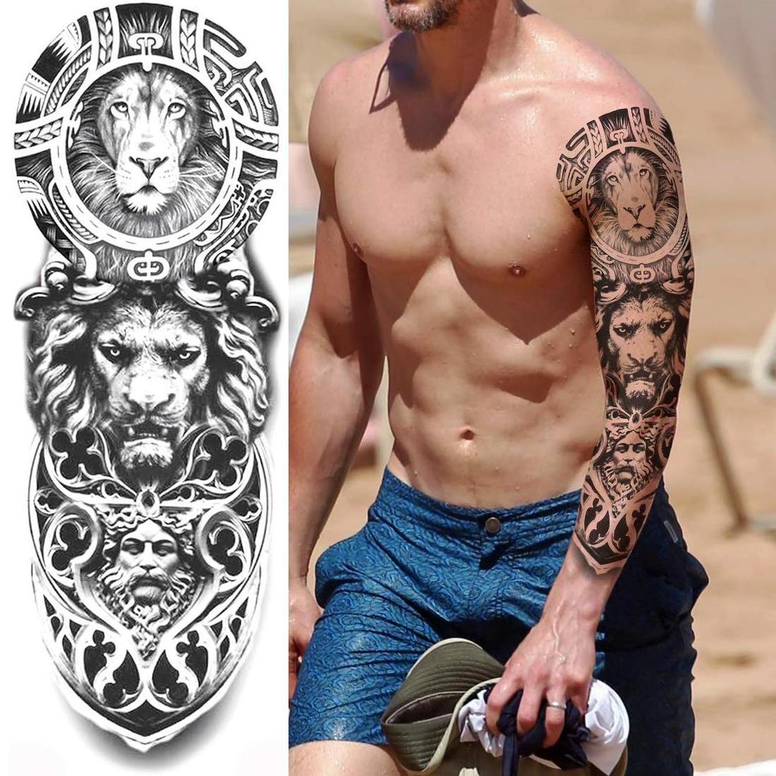 Free Sample Men Large Arm Sleeve Black Sexy Waterproof Temporary Tattoo Sticker Big Skull Flower Full Arm Tattoo Stickers