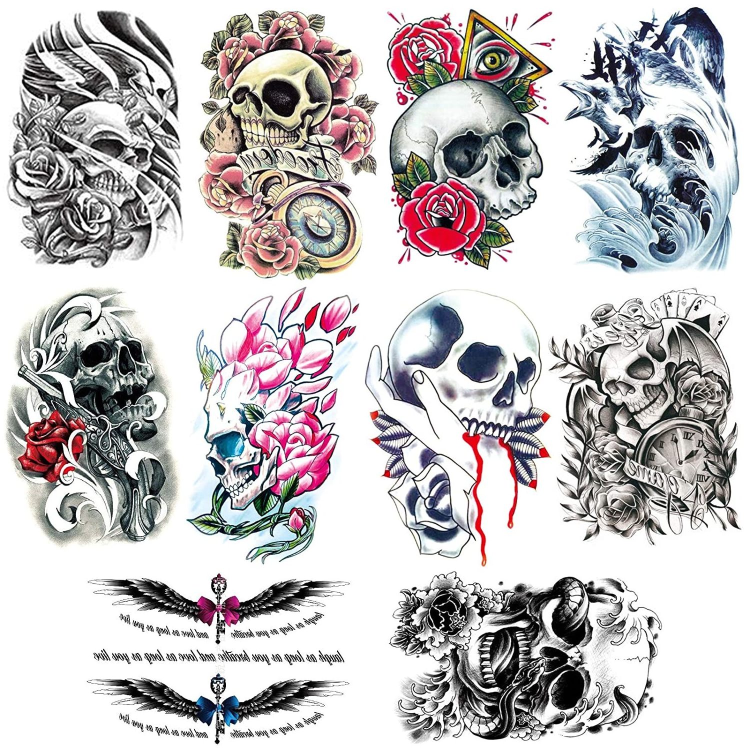 Waterproof Temporary Cool Skull Tattoo Design For Woman Men Fake Half Arm Sleeve Tattoo Sticker Body Art Tattoos Stickers