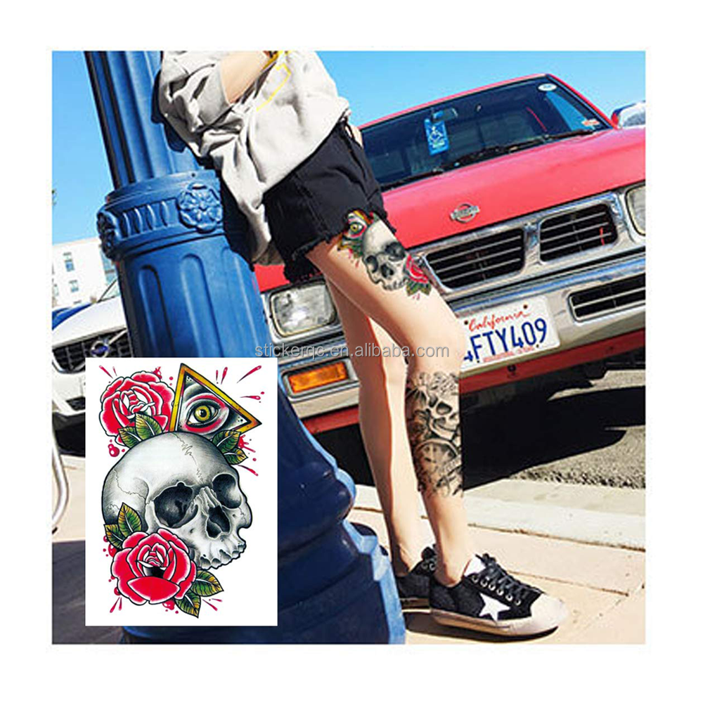 Waterproof Temporary Cool Skull Tattoo Design For Woman Men Fake Half Arm Sleeve Tattoo Sticker Body Art Tattoos Stickers