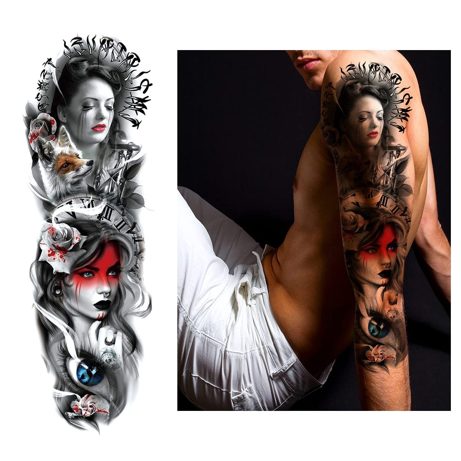 Free Samples High Quality Fashion Tattoo Sticker Realistic Body Water Transfer Temporary Full Arm Temporary Tattoo Stickers