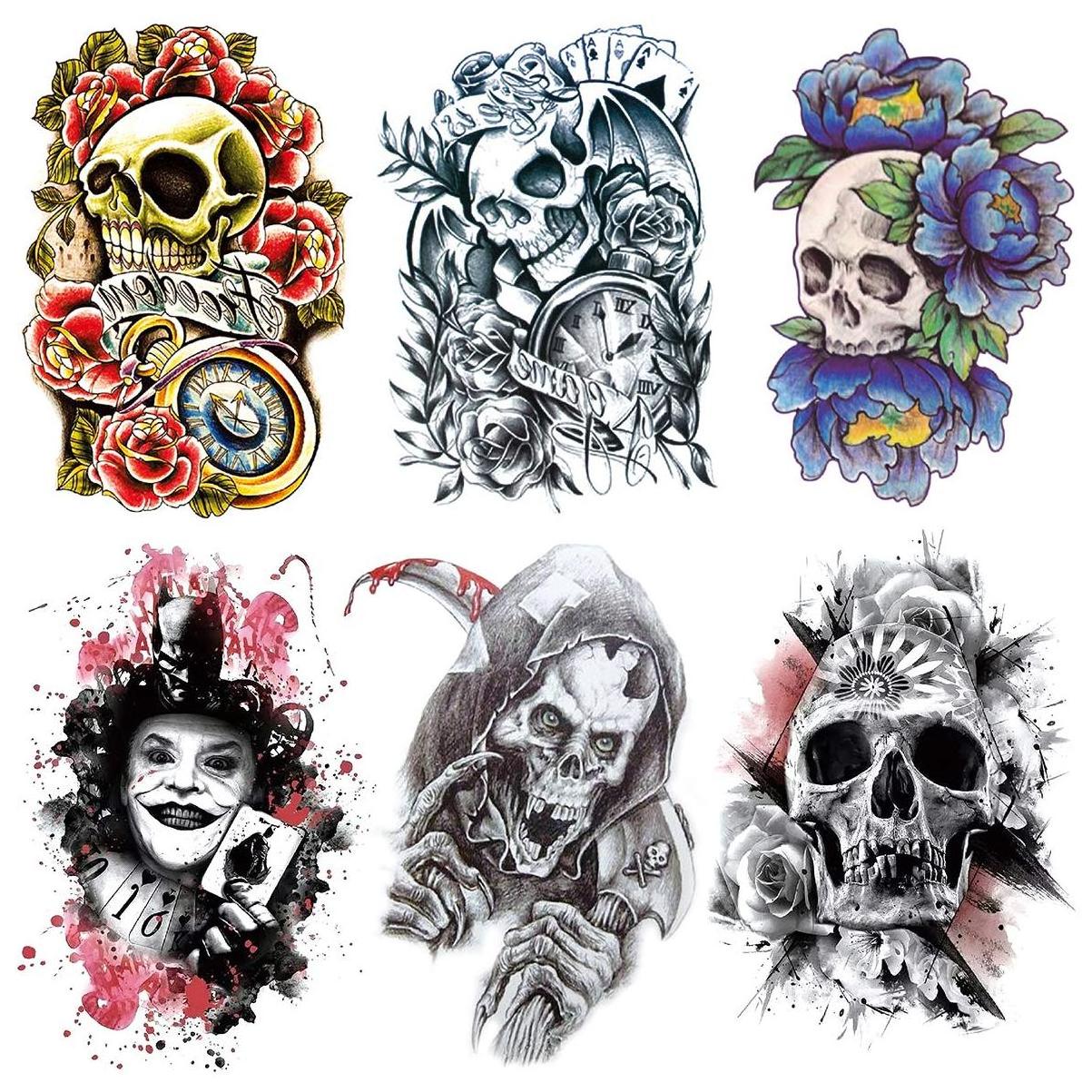 Waterproof Temporary Cool Skull Tattoo Design For Woman Men Fake Half Arm Sleeve Tattoo Sticker Body Art Tattoos Stickers