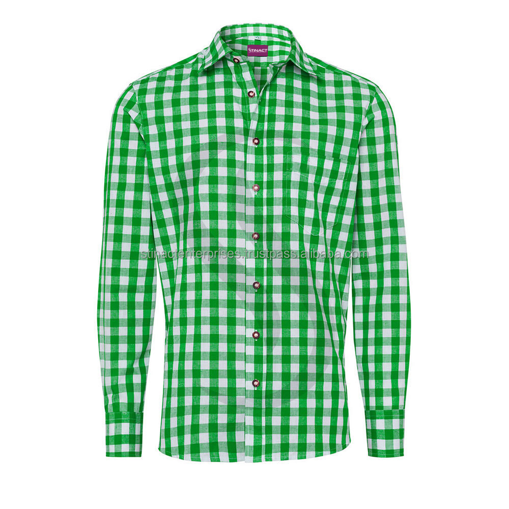 Stylish Men's Casual Shirts Long Sleeve Check Slim Fit Bavarian Dress Shirts