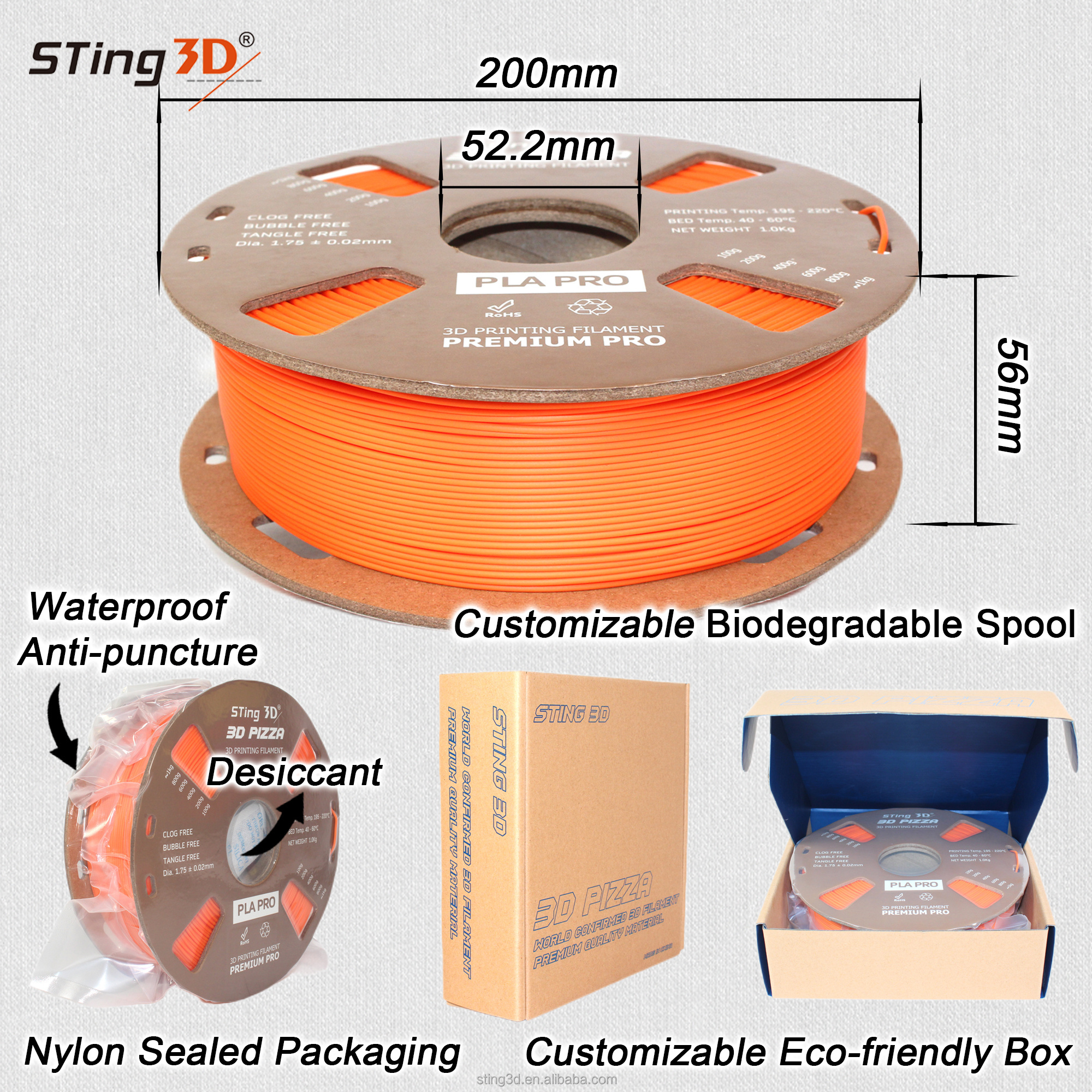 Sting3d Wholesale PLA / ABS / TPU / PETG / WOOD / HIPS / NYLON / PC 3d printer filament 95A 85A 64D TPU 3d filament