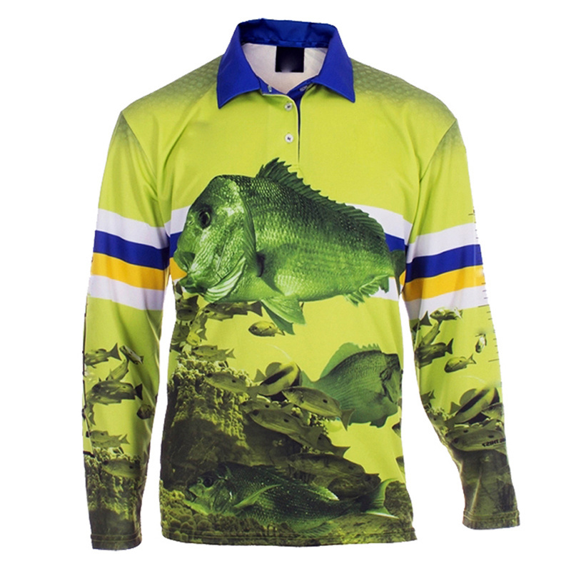 High quality wholesale Fishing shirts sublimation polyester shirt soft fabric long sleeve fishing t shirt full of sublimation