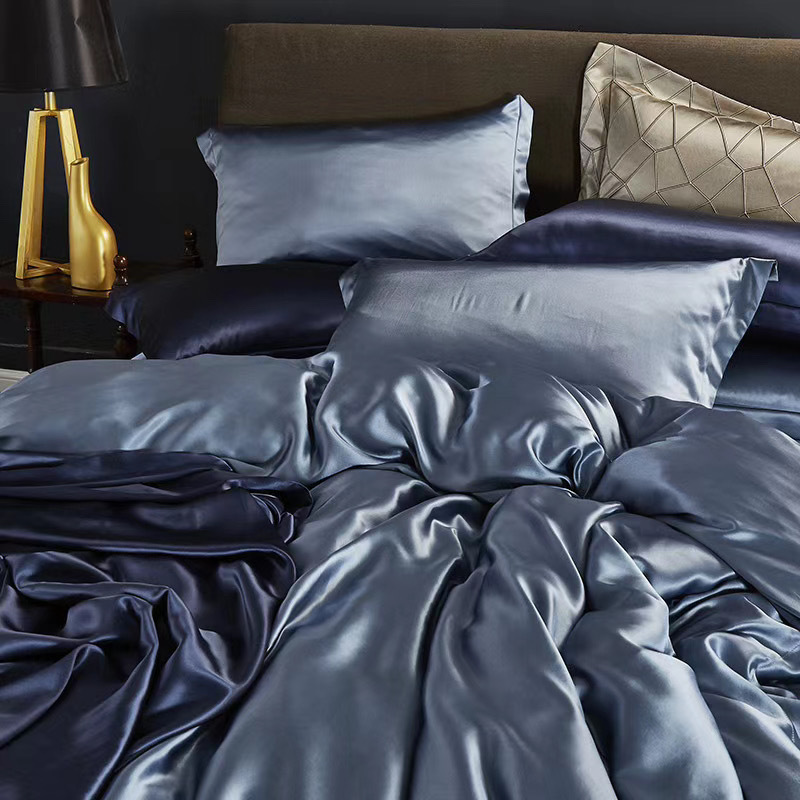 Wholesale Home Solid Color Imitated Silk Luxury Satin Comforter Luxury Mulberry Silk Sheets Bedding Set Europe Woven 80 Grade a