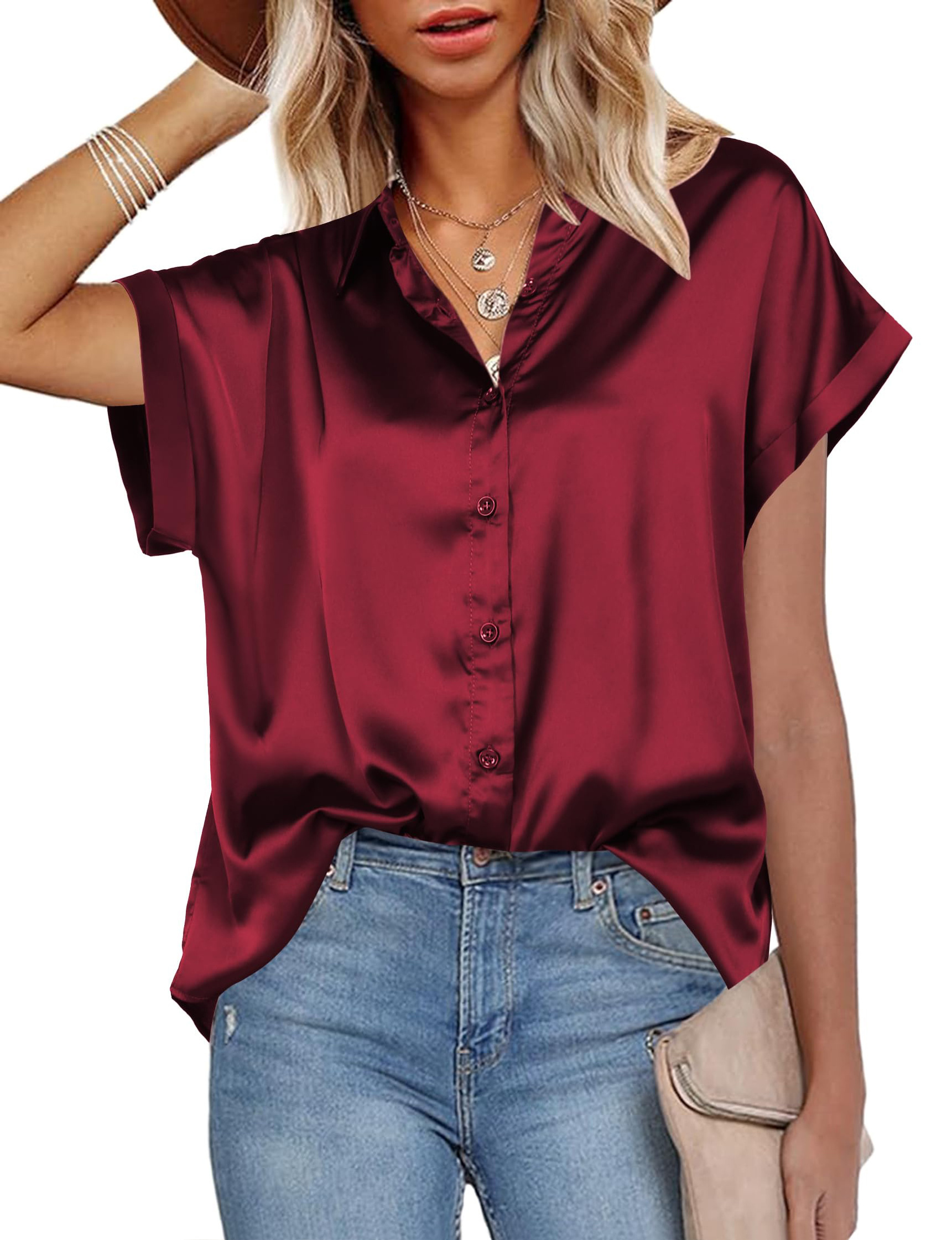 Silk Shirt Women Silk Tops Gold Elegant Classic 1 Piece Long for Women Adults Satin Autumn Plain Dyed 100% Silk Shirt / Blouse