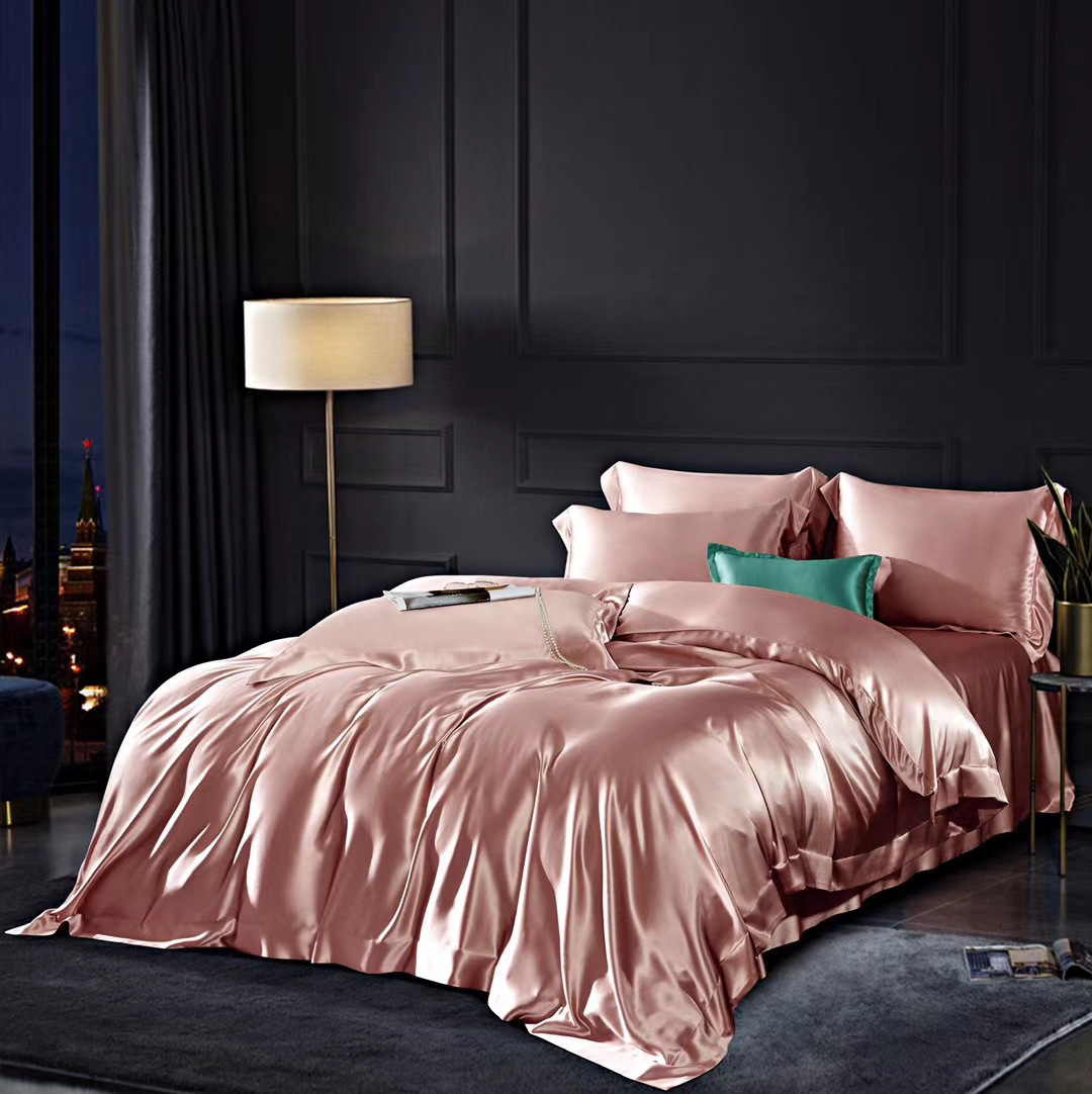 Wholesale Home Solid Color Imitated Silk Luxury Satin Comforter Luxury Mulberry Silk Sheets Bedding Set Europe Woven 80 Grade a