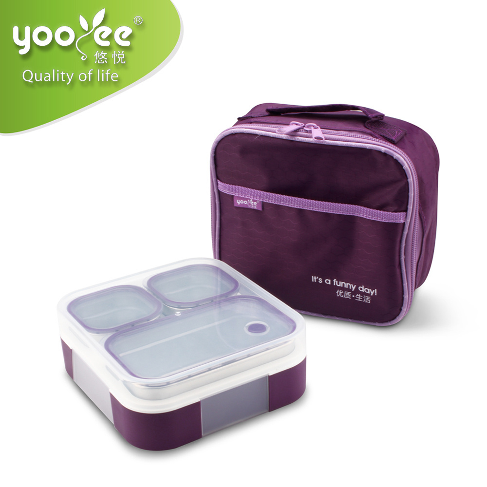 China Custom Plastic 304 Stainless Steel Potlock Food Packaging 3 Compartments Heated Bento Leakproof LunchBox