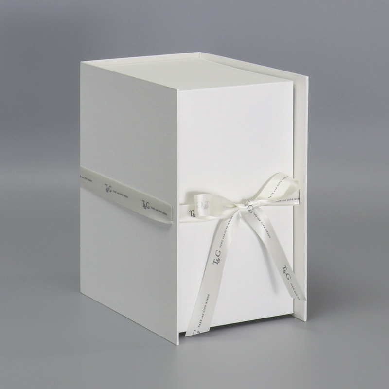 Custom Rigid Hard Paper Box White Flip Cover Gift Boxes For Packaging With Ribbon