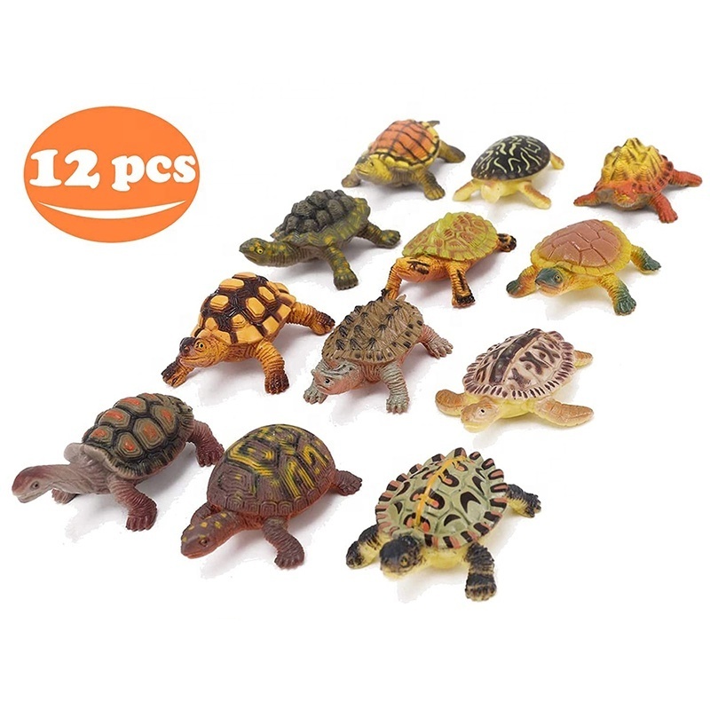 12 Piece Sea Turtle Animal Toys - Miniature Figurines Unique Turtle Toys Detailed and Hand Painted