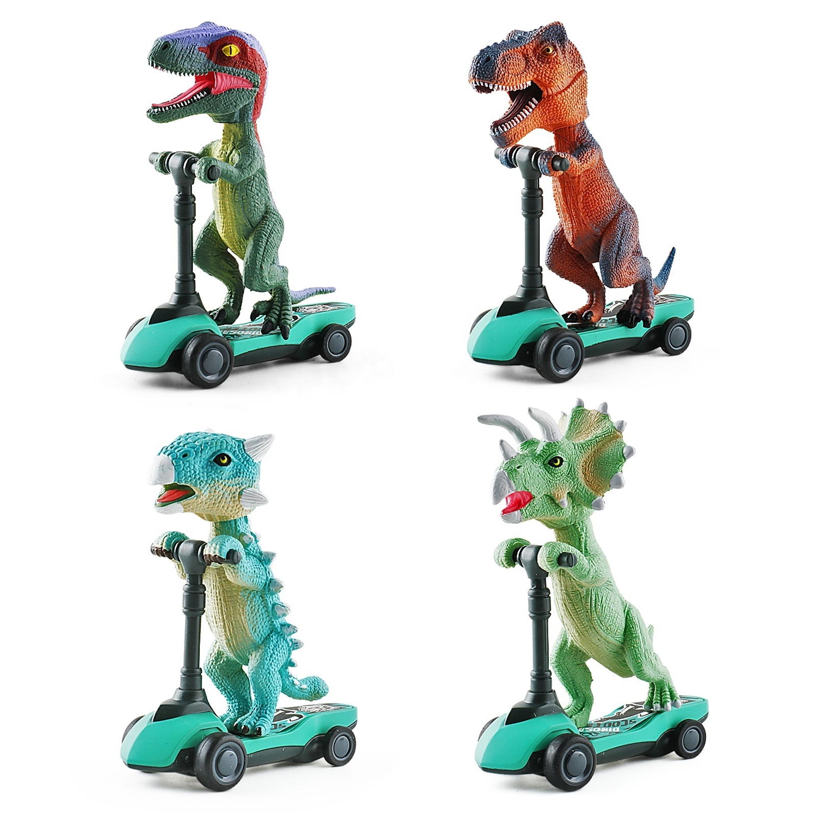 Jinying New Creative Jurassic Dinosaur Friction Powered Dinosaur Scooter Toy Dino Riding Scooter Pull Back Toys cars