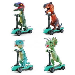 Jinying New Creative Jurassic Dinosaur Friction Powered Dinosaur Scooter Toy Dino Riding Scooter Pull Back Toys cars