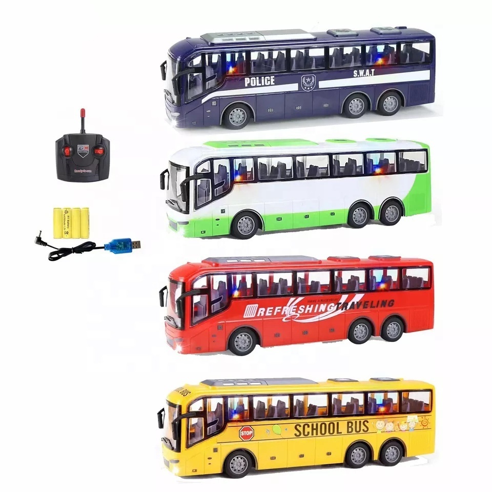 JinYing 1:30 four way rc toy bus police school remote control bus model car with light