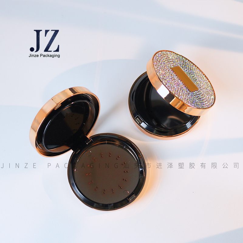 OEM Cases Gold Color Empty Compact Powder Case With Mirror Double Magnetic Foundation Containers Press Loose Powder Boxes