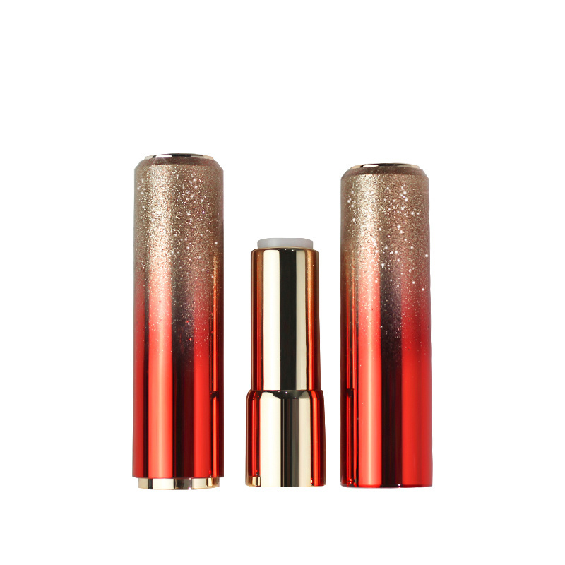 Jinze  Glitter Red Lipstick Tube Empty Pressed Out Golden New Lip Stick Case Mold Round Lipstick Container