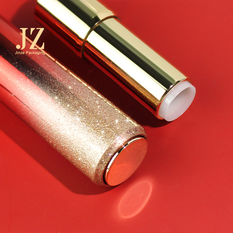 Jinze  Glitter Red Lipstick Tube Empty Pressed Out Golden New Lip Stick Case Mold Round Lipstick Container