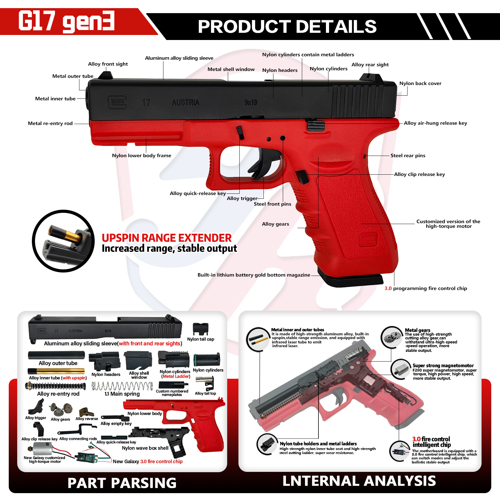 2024 New Glock Pistol G17 Fully Automatic Gel Gun Adult Toy Gun