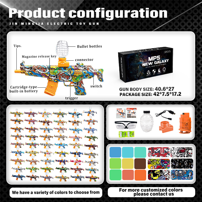 Electric MP5 blaster toy gun black red gel soft bullet fast shooting ...