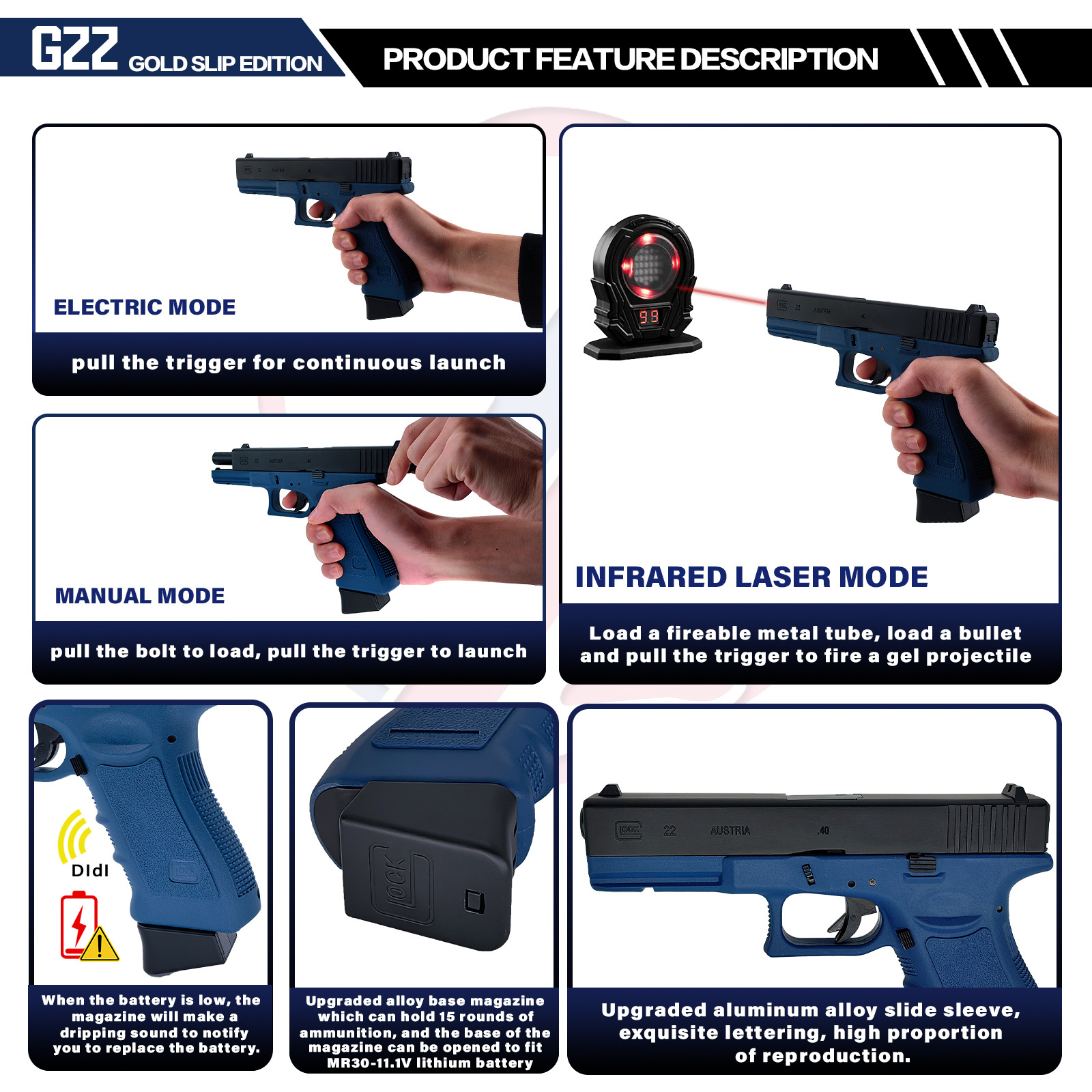 gun toy Glock G22 gel Toy Gun Blaster metal pistol  hydrogel guns