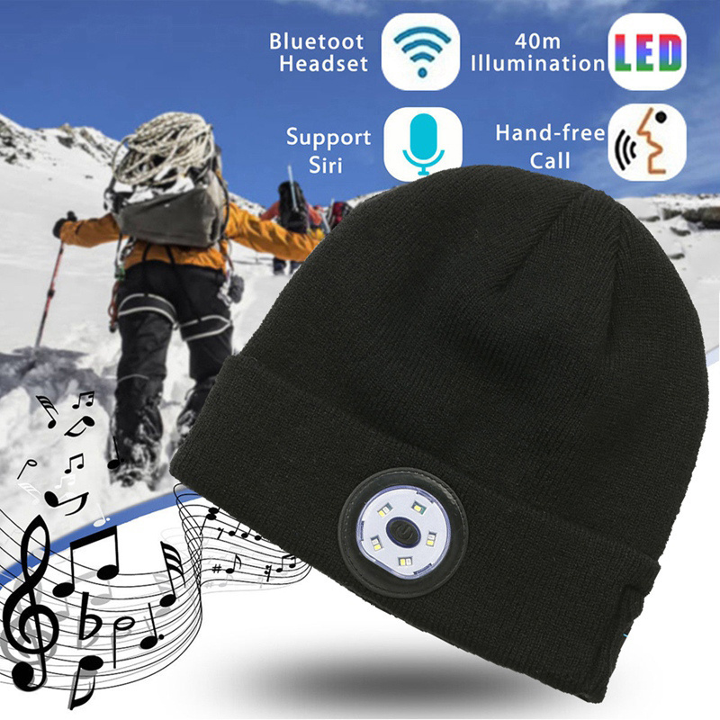 Microphone Headphone Music Smart Caps Beanie Knitted Plush Velvet Winter Hat With Headphone LED Wireless Earphone Cap