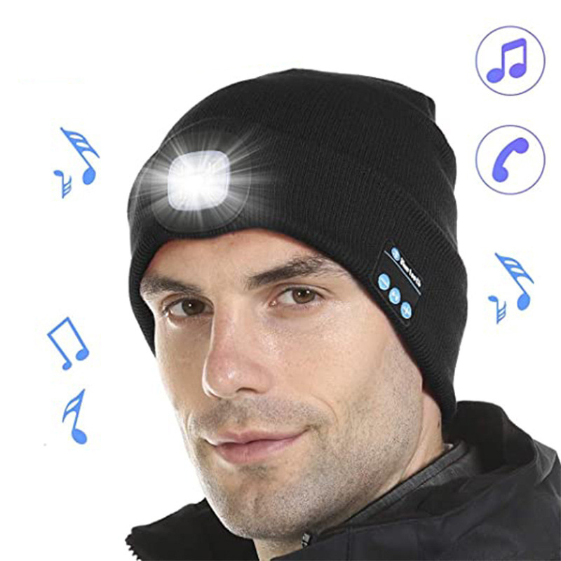 Microphone Headphone Music Smart Caps Beanie Knitted Plush Velvet Winter Hat With Headphone LED Wireless Earphone Cap