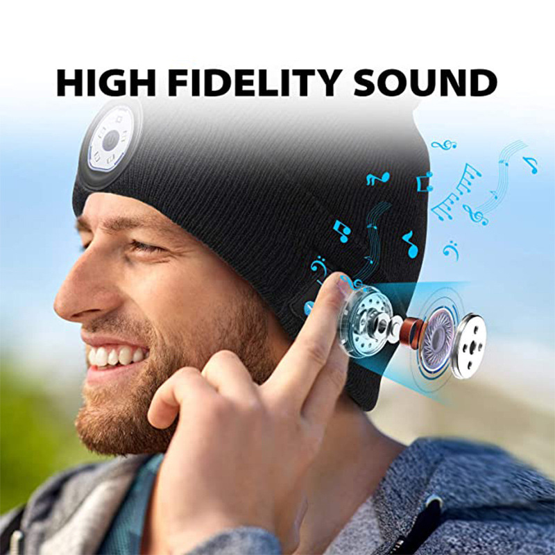 Microphone Headphone Music Smart Caps Beanie Knitted Plush Velvet Winter Hat With Headphone LED Wireless Earphone Cap