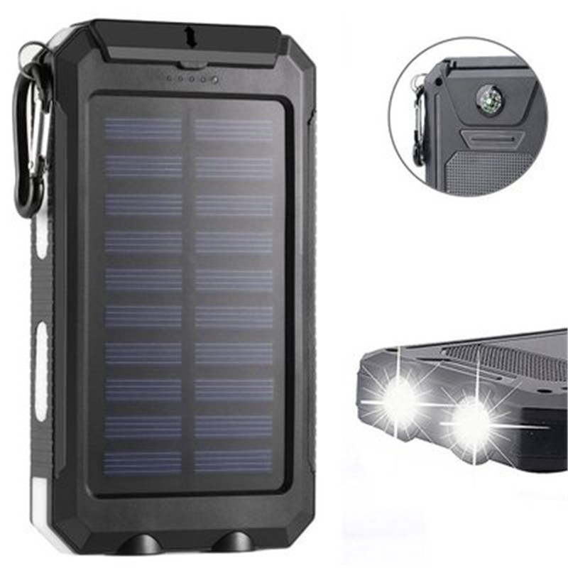 Waterproof Solar Power Bank 30000mah 20000mah Dual USB Li-Polymer Battery Charger Travel Solar Power Bank with LED Flashlight