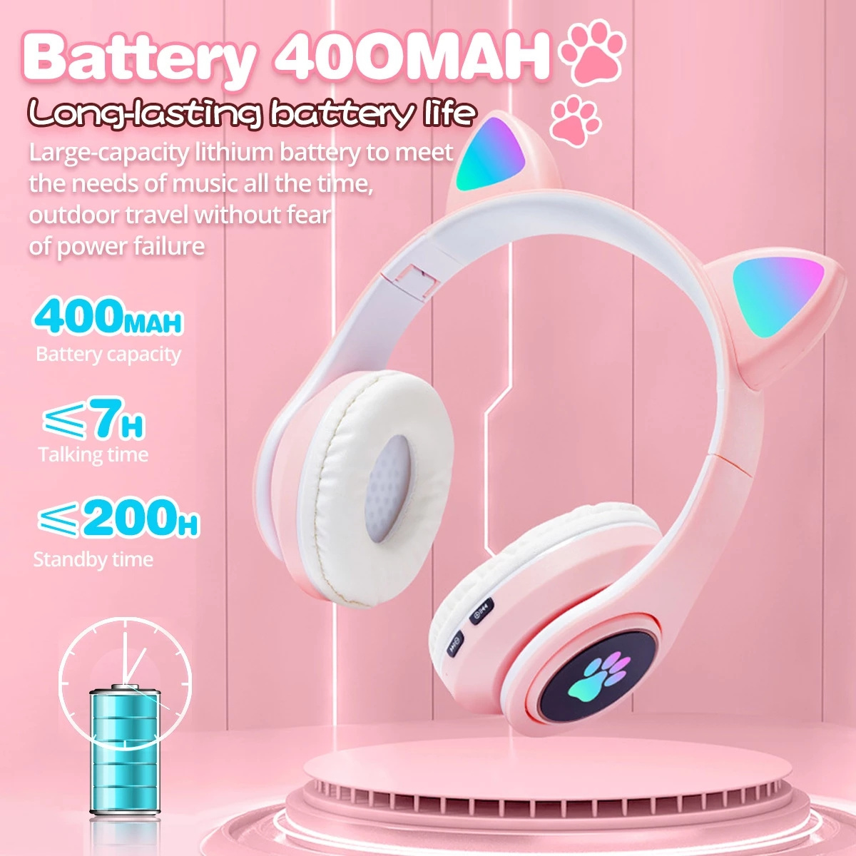 Russian B39M STN28 Cute Flash Light Cat Ears Wireless Headphones LED RGB Breathing Gaming Stereo HIFI Bass Foldable Earphones