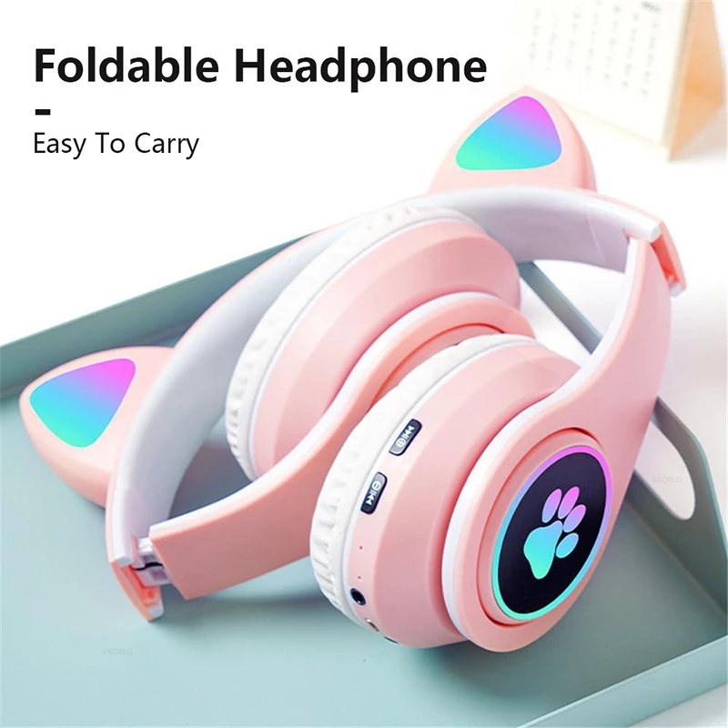 Russian B39M STN28 Cute Flash Light Cat Ears Wireless Headphones LED RGB Breathing Gaming Stereo HIFI Bass Foldable Earphones