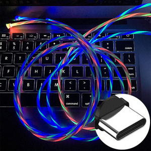 Magnetic Flowing Light LED Cable Micro USB Type C Fast Charging USB-C Magnet Data Cord For IPhone Android Mobile Phone Charger