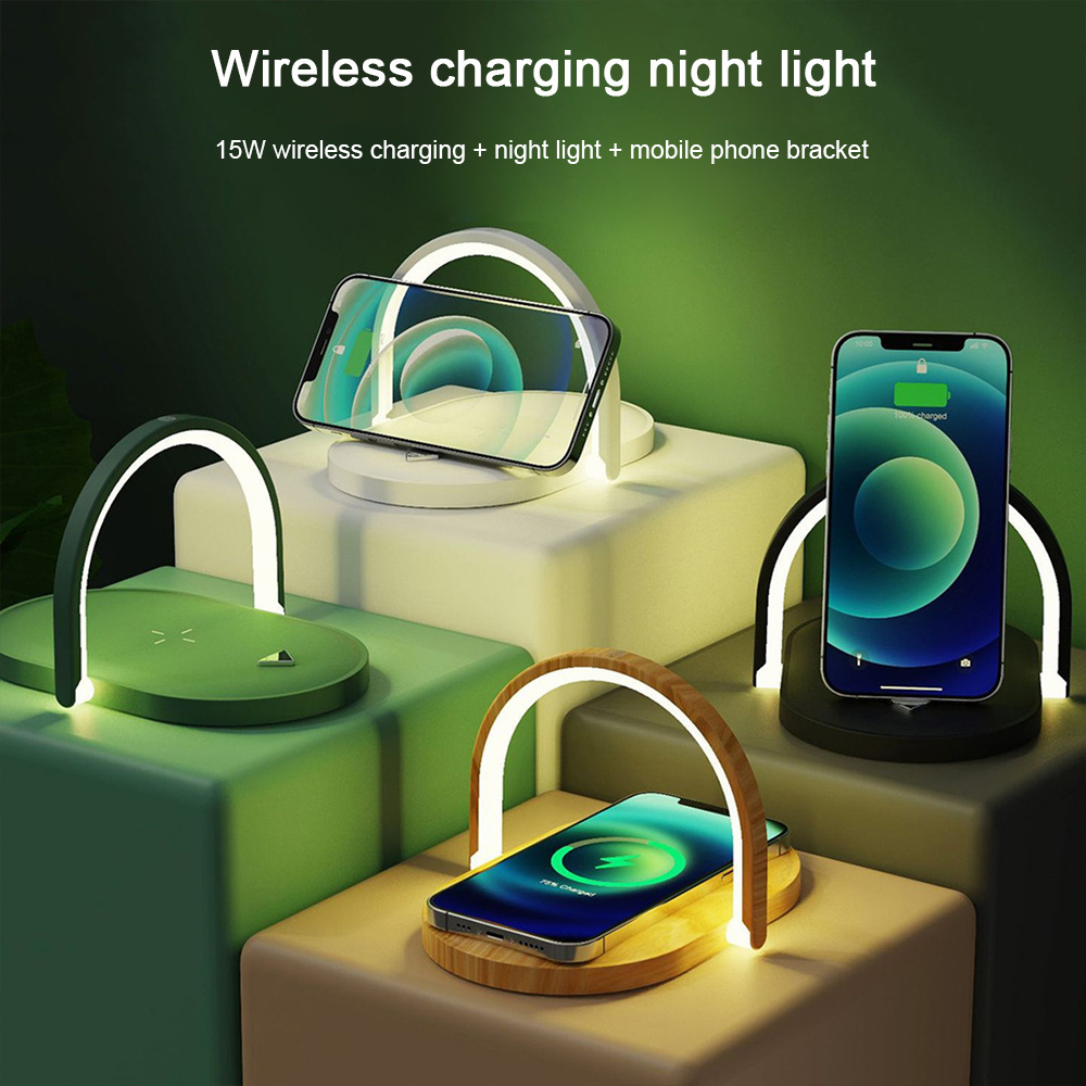 3 In 1 15W Wireless Fast Charger Table LED Lamp Night Light Smart Phone Quick Charging Holder Phone Stand Desk Lamp For IPhone