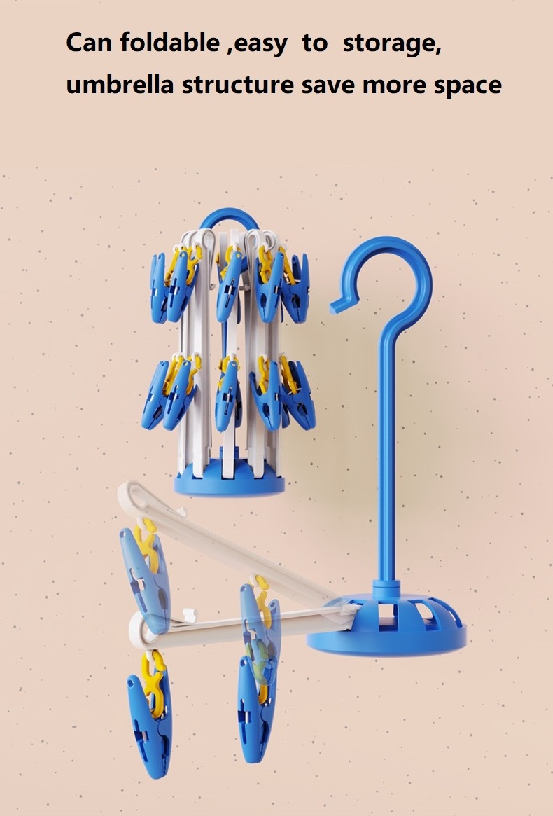 Wholesale Portable Stable Socks Underwear foldable plastic Clothes Hanger Rack With 20 Clips  Hanger plastic With Clips